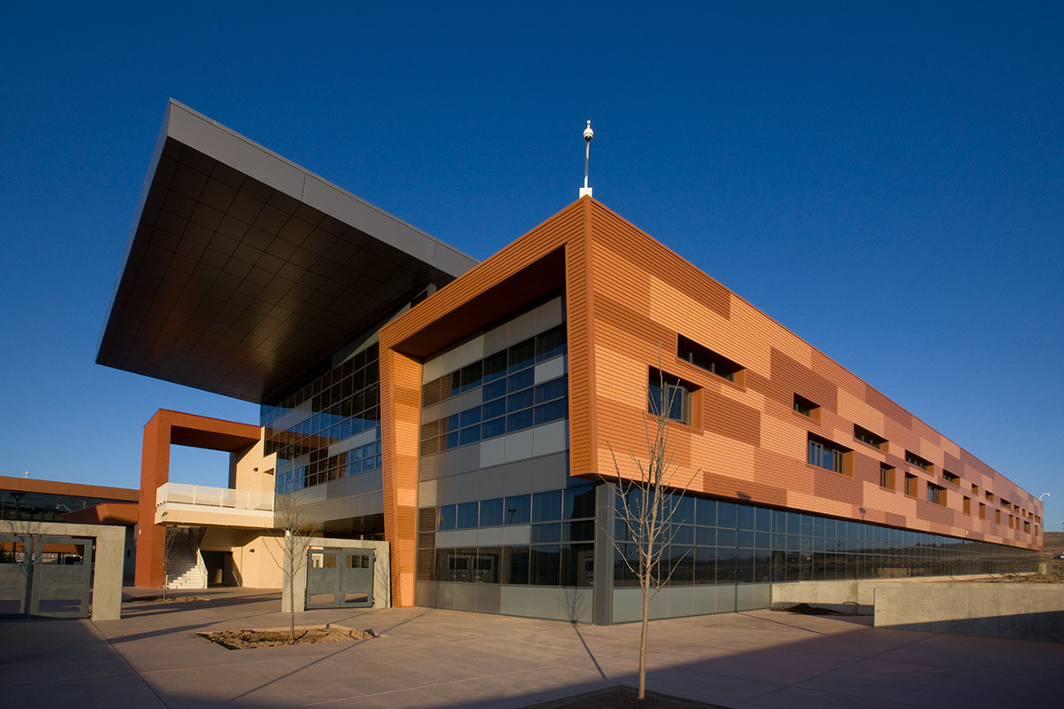 Architectural sunset view of Atrisco Academy High School - Albuquerque, NM